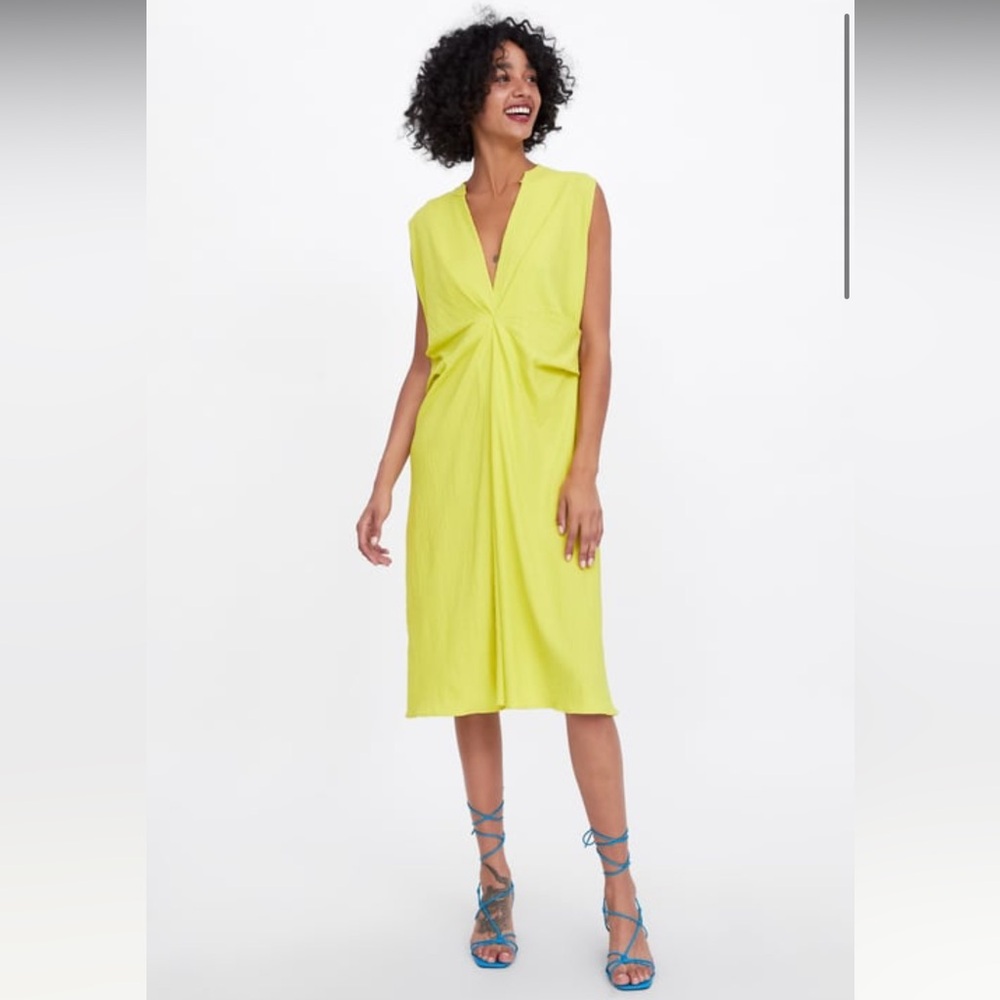 ZARA Lime Draped Midi Dress